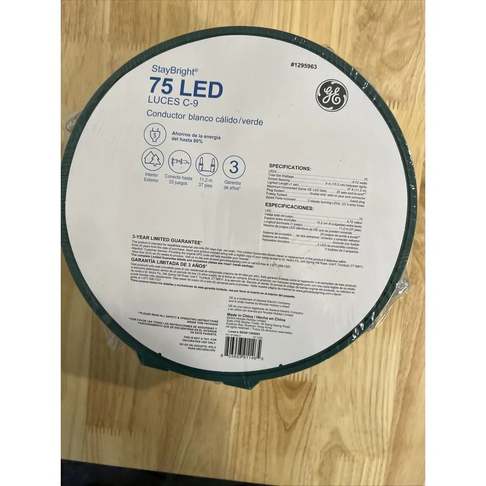 GE StayBright 75-Count 37-ft Constant White C9 LED Christmas String Light‎